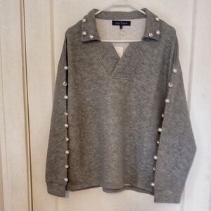 Gray Pearl-Embellished Women Top